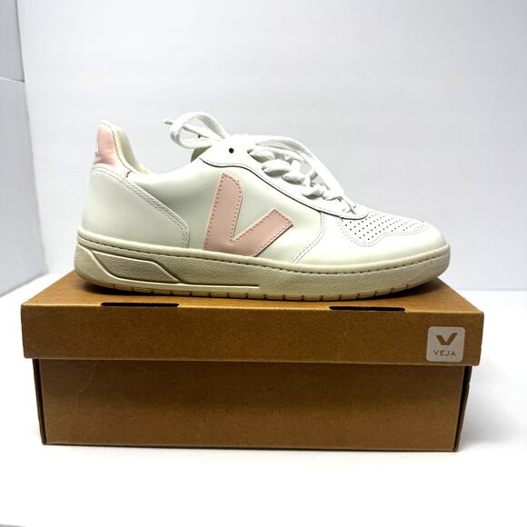 Veja Women's V-10 Sneaker in Extra White and Petal Pink Size 41 US 10 NEW in Box - Picture 3 of 5